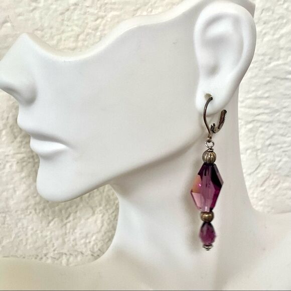 Purple Swarovski Crystal antique silver plated necklace and earrings - Picture 14 of 16